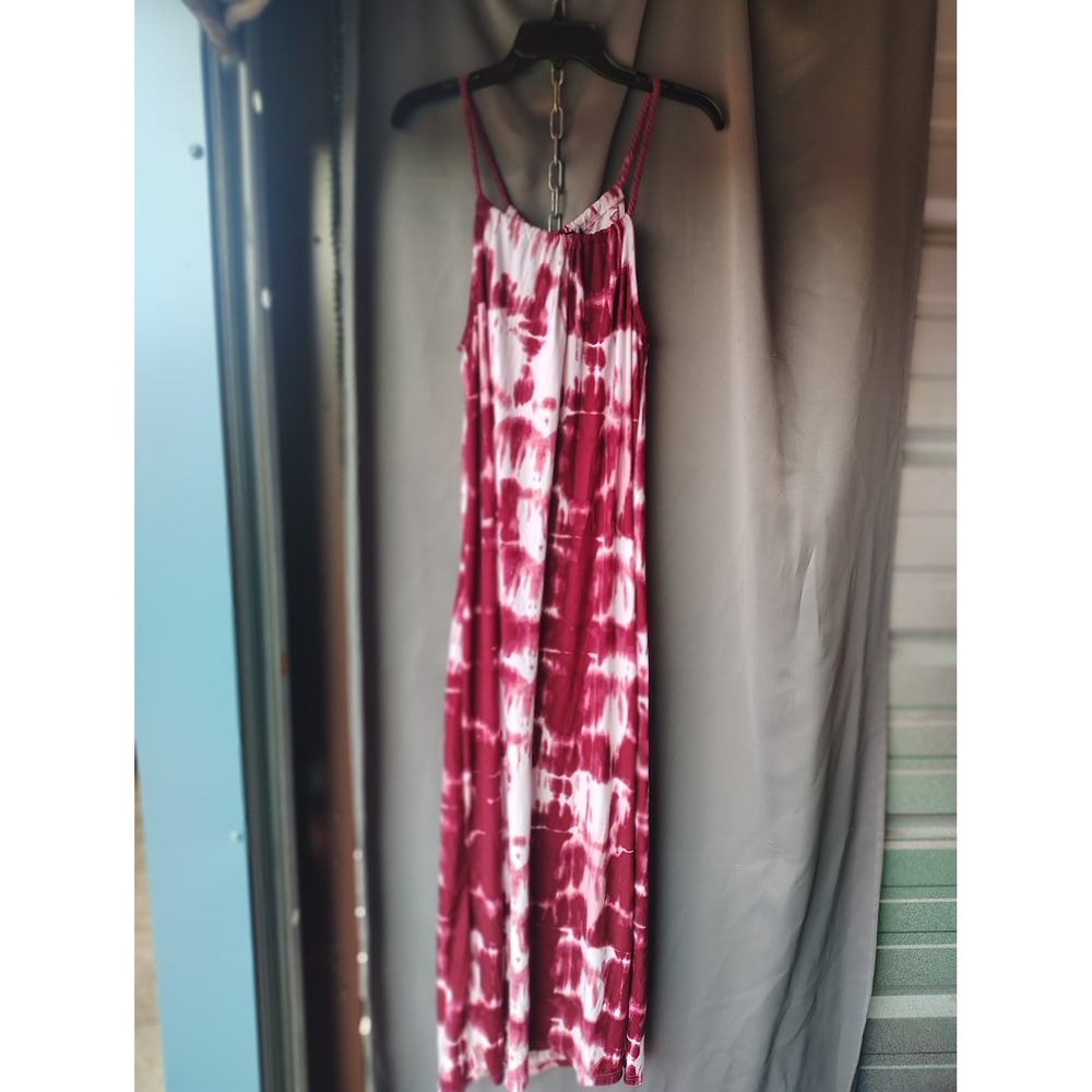 Rouge Collection Red White Tie Dye Maxi Dress Sleeveless Spaghetti Strap‎ 1X